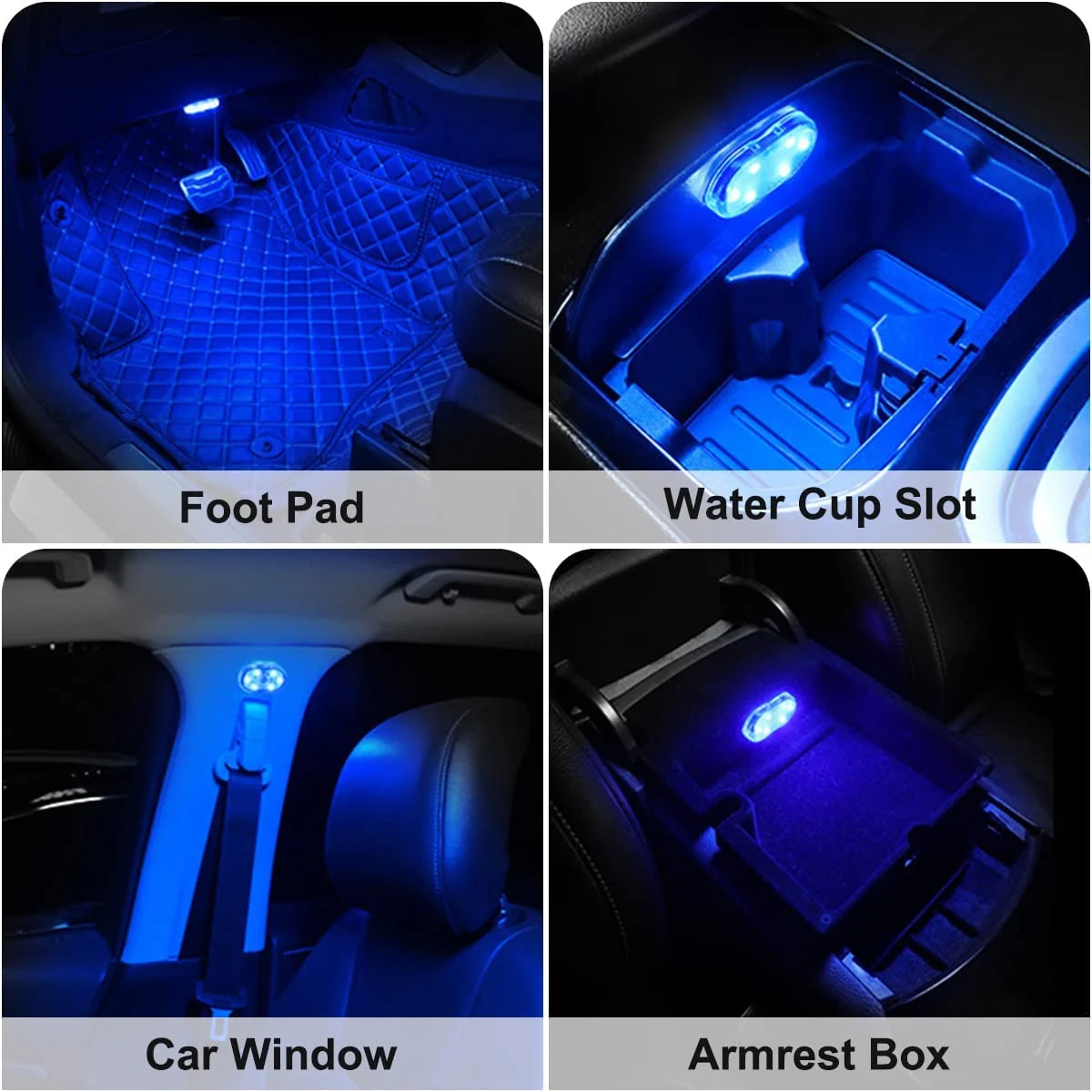 4Pcs Car LED Lights Interior Wireless, 7 Colors Interior Car Lights with 6 Bright LED Lamp Beads, Portable USB Rechargeable Car Interior Led Night Light for Car Decor