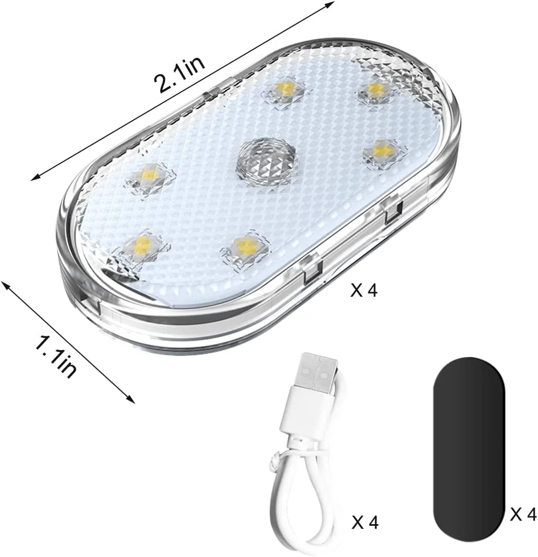 4Pcs Car LED Lights Interior Wireless, 7 Colors Interior Car Lights with 6 Bright LED Lamp Beads, Portable USB Rechargeable Car Interior Led Night Light for Car Decor