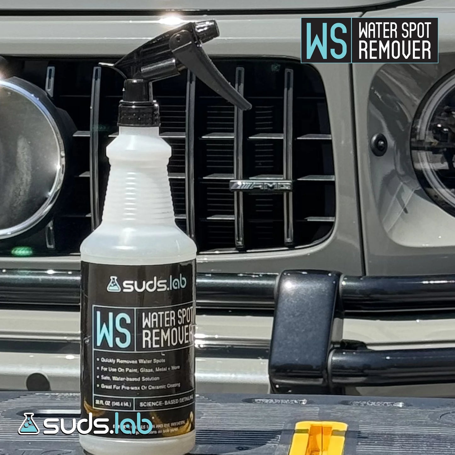 Suds Lab WS Heavy Duty Water Spot Gel Remover, Safe on Glass, Metal Paint, Vehicle Mineral Deposit Spot Remover, Preps Your Car for Waxing, 32 Oz.