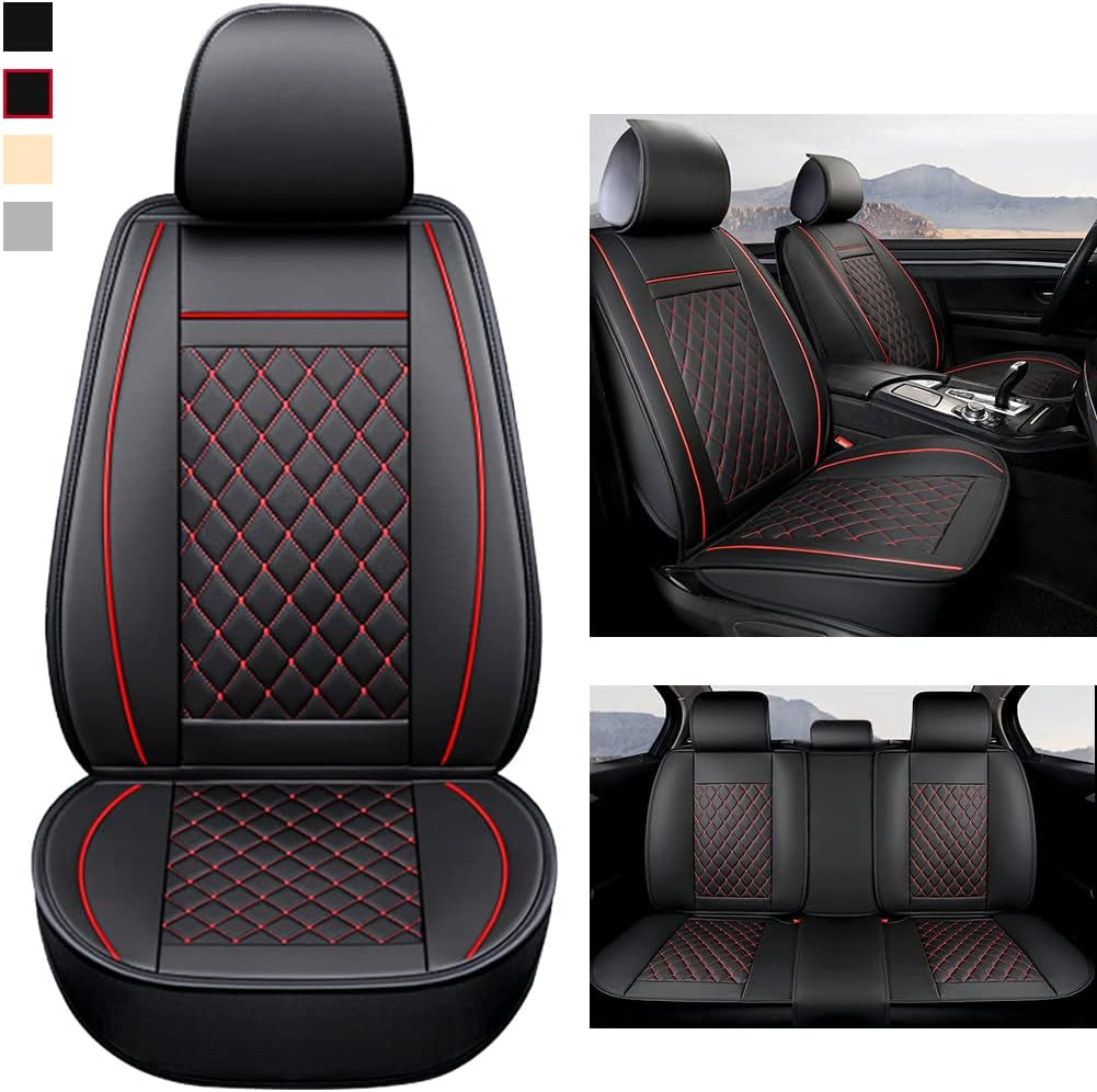Car Seat Covers Full Set with Waterproof Leather Car Seat Protectors Covers Automotive Vehicle Cushion Cover Universal Fit for Most Cars (Black+Red)