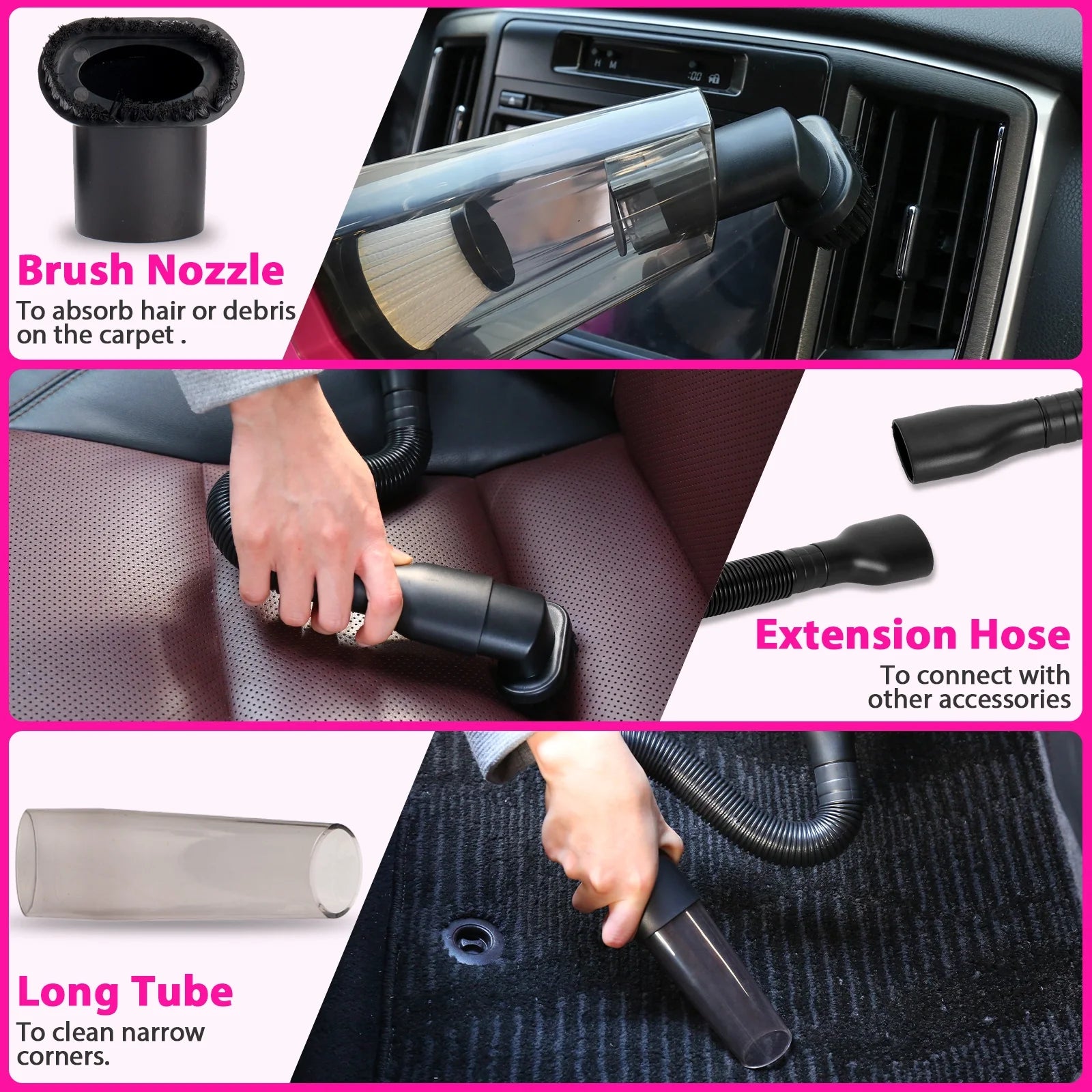 Pink Portable Vacuum Kit, Car Cleaning Kit with 8000PA Cordless Rechargeable Handheld Vacuum Cleaner,Car Interior Detailing Brush Set, Car Accessories for Cleaning, Gift for Women