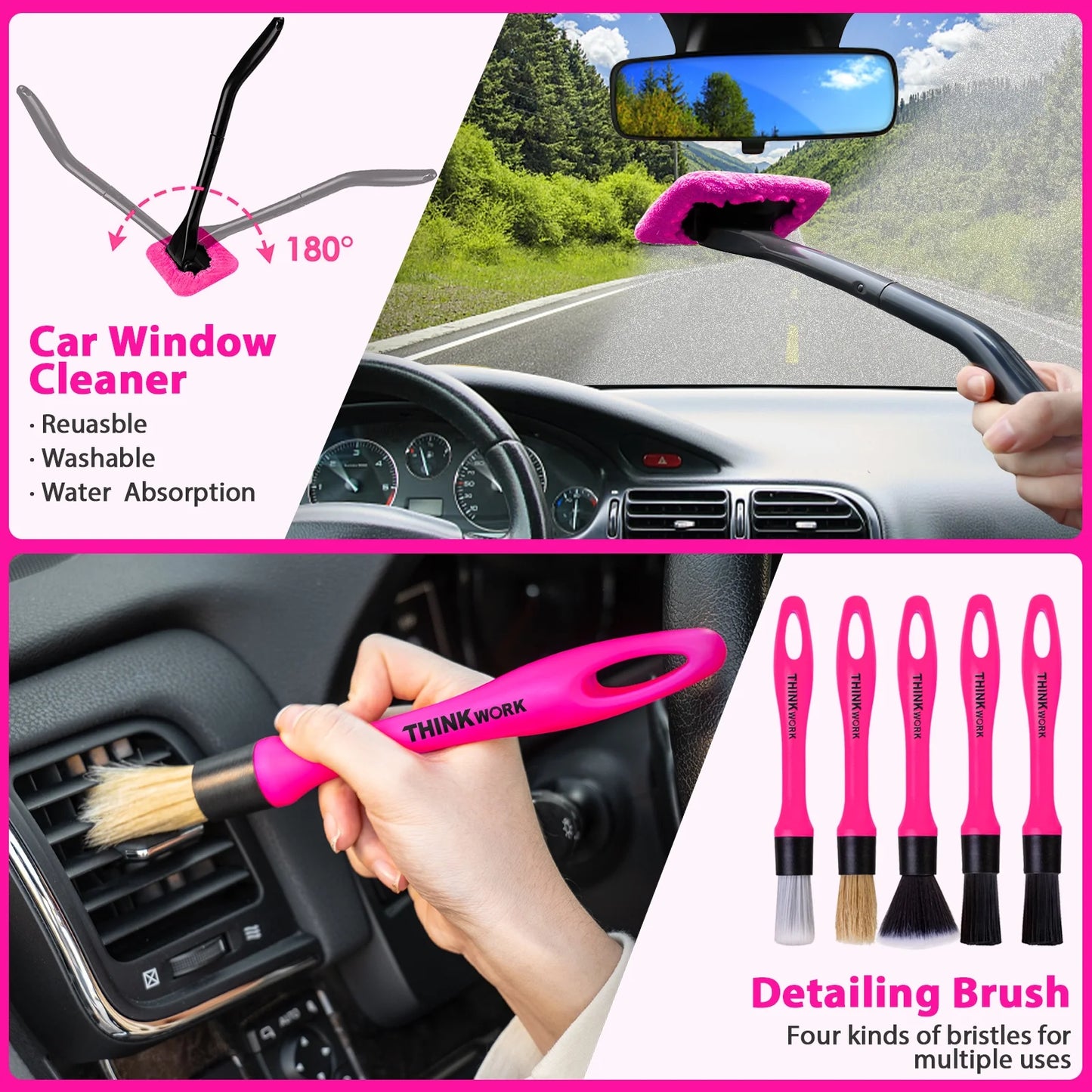 Pink Portable Vacuum Kit, Car Cleaning Kit with 8000PA Cordless Rechargeable Handheld Vacuum Cleaner,Car Interior Detailing Brush Set, Car Accessories for Cleaning, Gift for Women