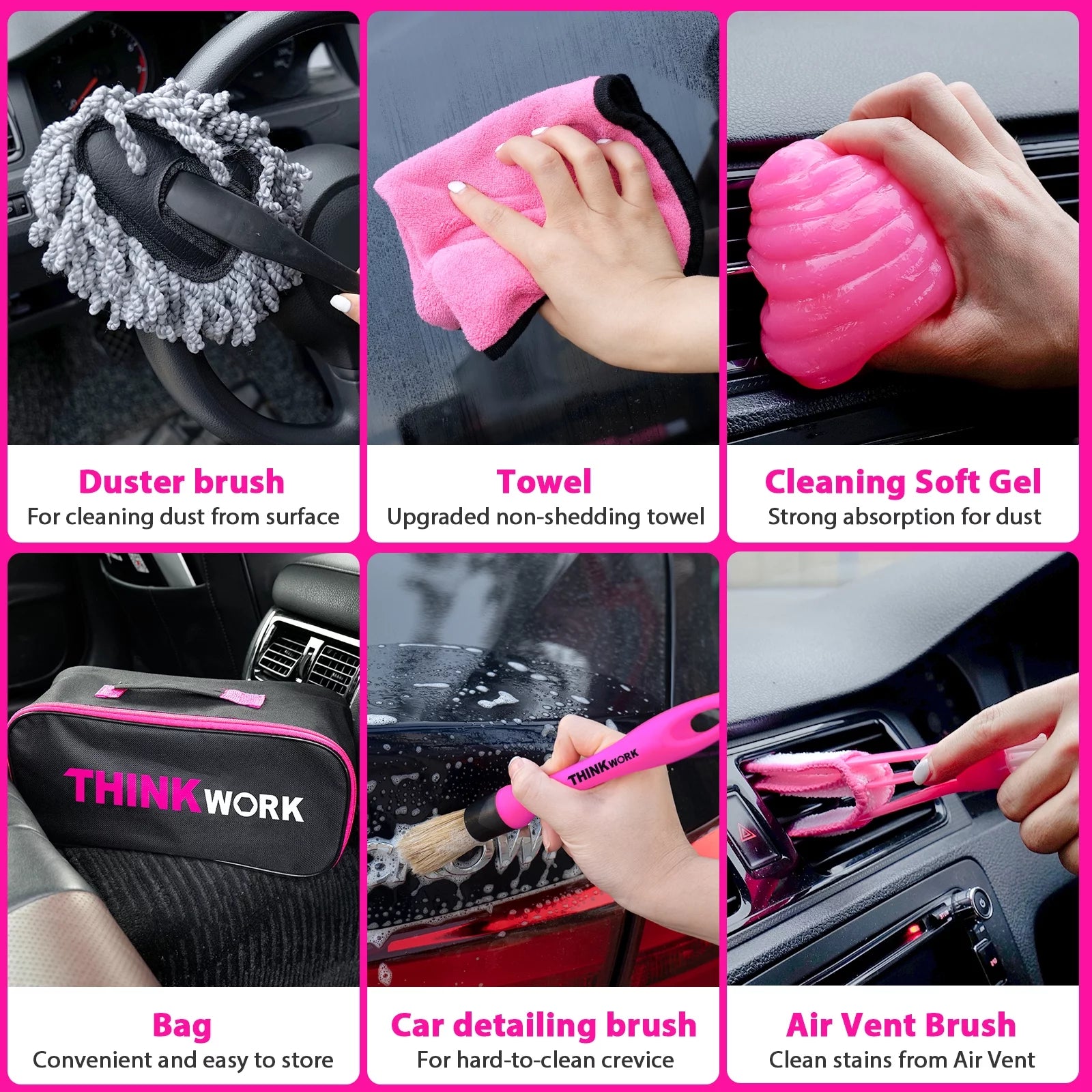 Pink Portable Vacuum Kit, Car Cleaning Kit with 8000PA Cordless Rechargeable Handheld Vacuum Cleaner,Car Interior Detailing Brush Set, Car Accessories for Cleaning, Gift for Women