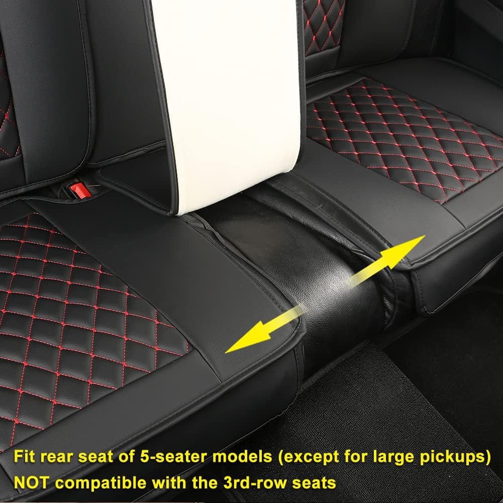 Car Seat Covers Full Set with Waterproof Leather Car Seat Protectors Covers Automotive Vehicle Cushion Cover Universal Fit for Most Cars (Black+Red)