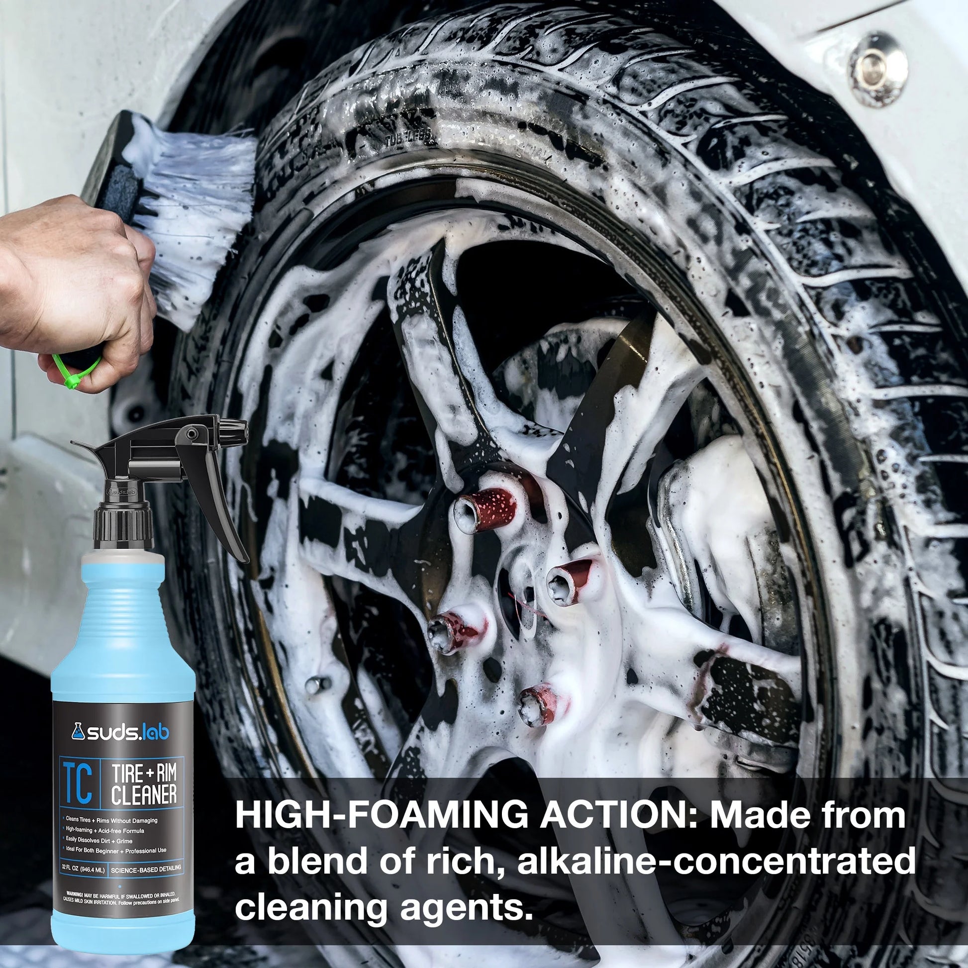 Suds Lab TC Foaming Tire Cleaner, Acid-Free Foaming Cleaning Solution, Safe for All Finishes, Home Car Detailing Wash, 32 Oz.