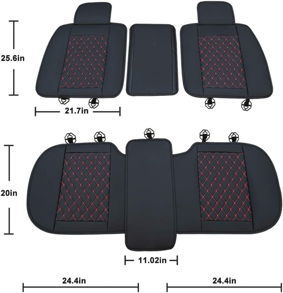 Car Seat Covers Full Set with Waterproof Leather Car Seat Protectors Covers Automotive Vehicle Cushion Cover Universal Fit for Most Cars (Black+Red)