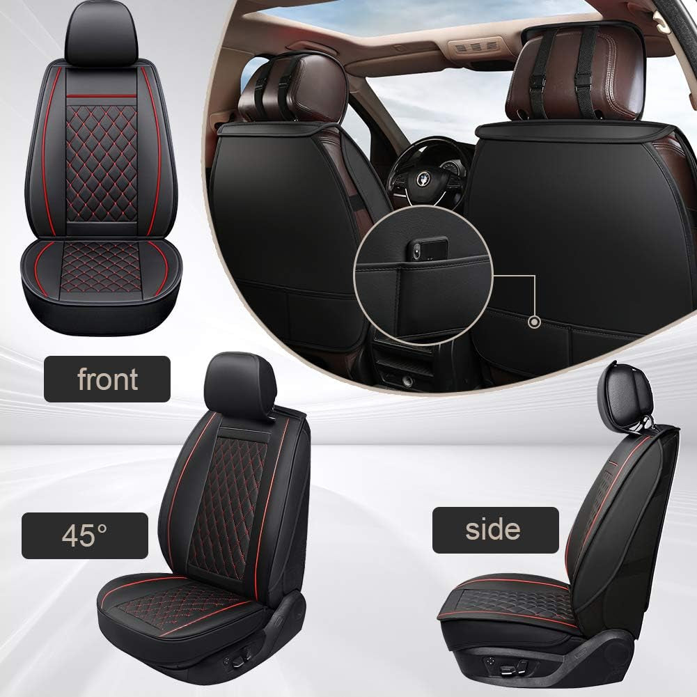 Car Seat Covers Full Set with Waterproof Leather Car Seat Protectors Covers Automotive Vehicle Cushion Cover Universal Fit for Most Cars (Black+Red)