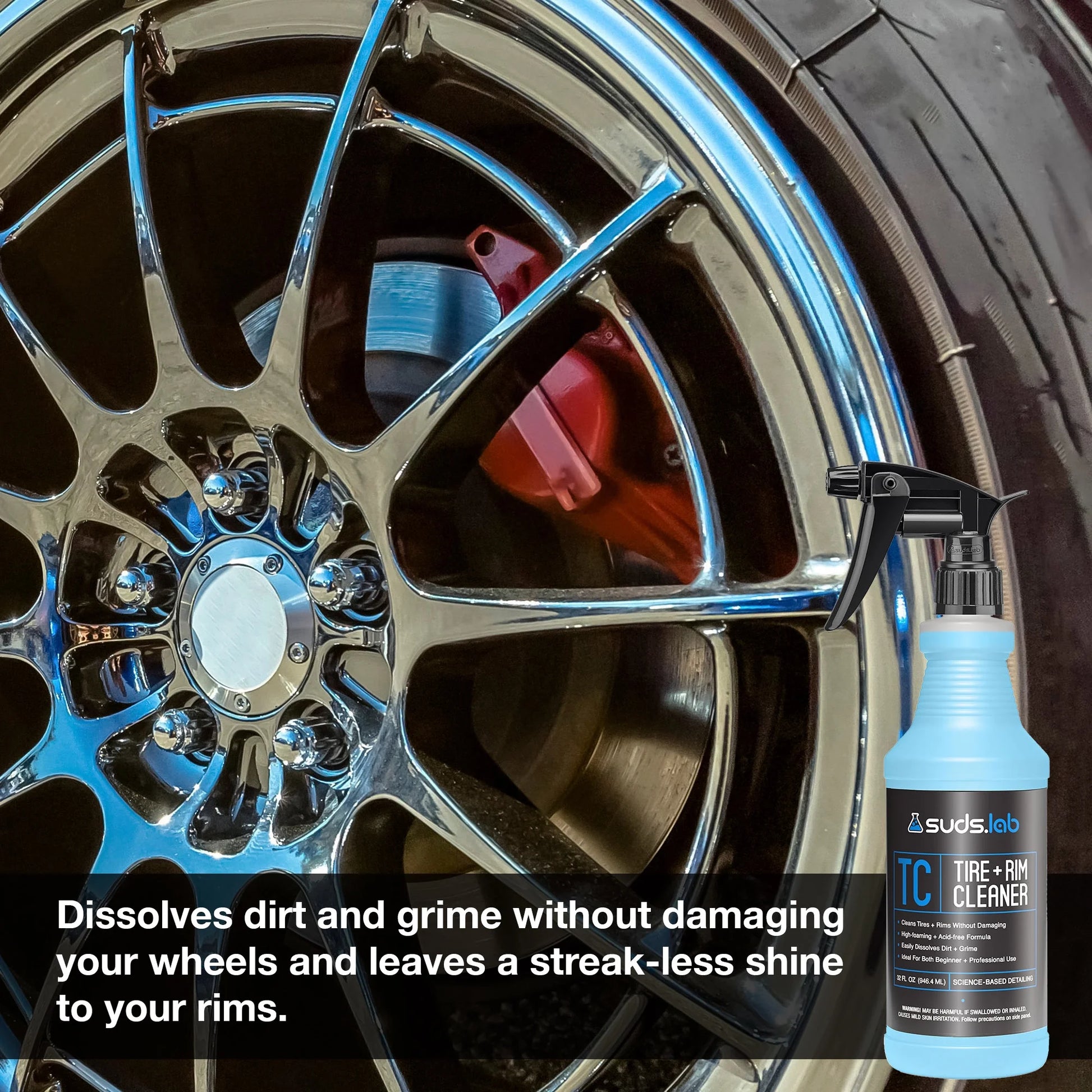 Suds Lab TC Foaming Tire Cleaner, Acid-Free Foaming Cleaning Solution, Safe for All Finishes, Home Car Detailing Wash, 32 Oz.