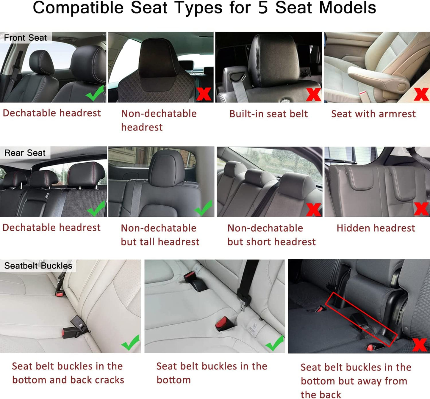 Car Seat Covers Full Set with Waterproof Leather Car Seat Protectors Covers Automotive Vehicle Cushion Cover Universal Fit for Most Cars (Black+Red)