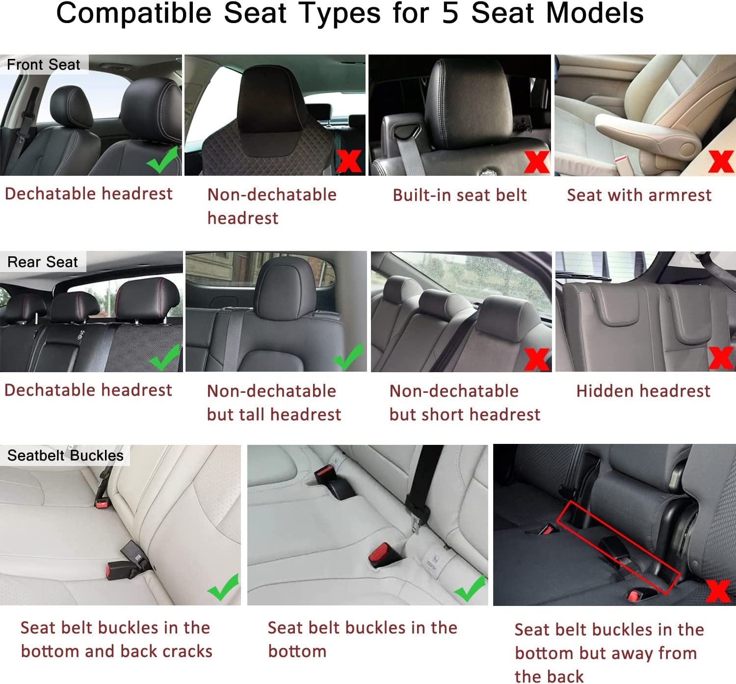 Car Seat Covers Full Set with Waterproof Leather Car Seat Protectors Covers Automotive Vehicle Cushion Cover Universal Fit for Most Cars (Black+Red)