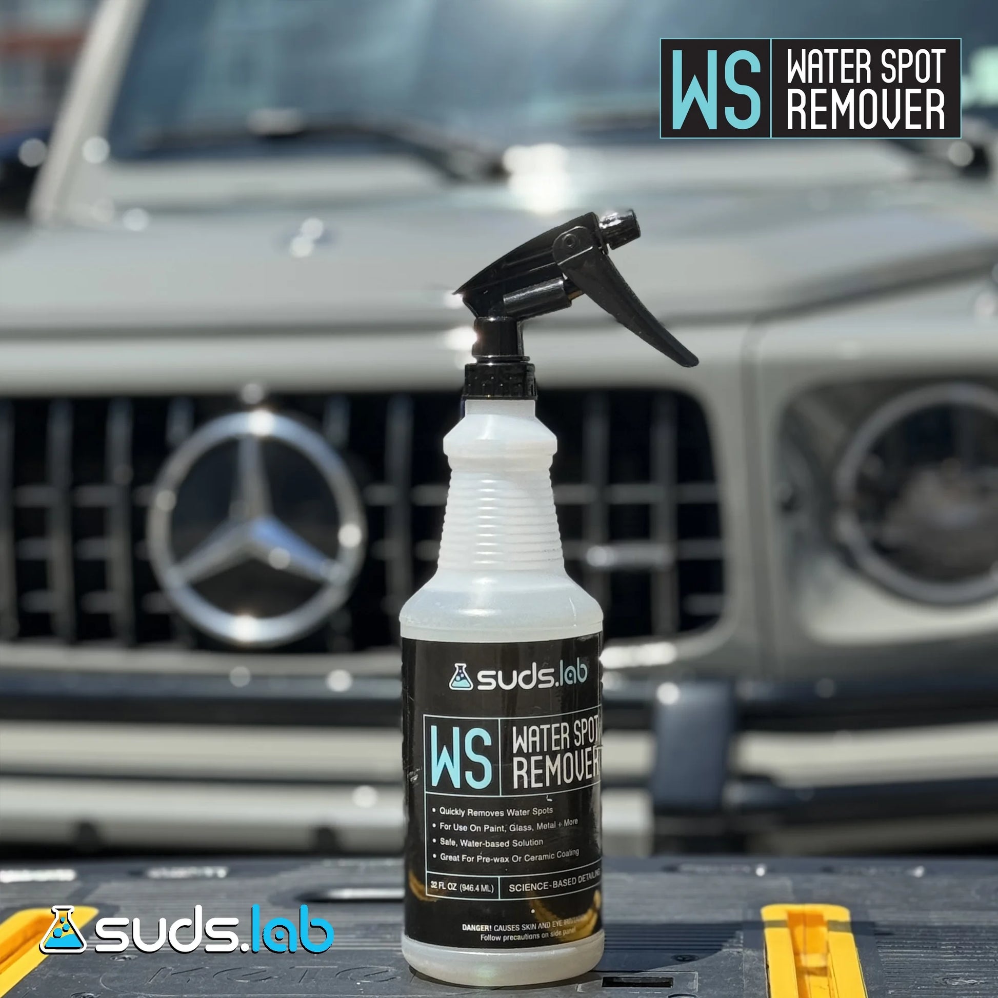 Suds Lab WS Heavy Duty Water Spot Gel Remover, Safe on Glass, Metal Paint, Vehicle Mineral Deposit Spot Remover, Preps Your Car for Waxing, 32 Oz.