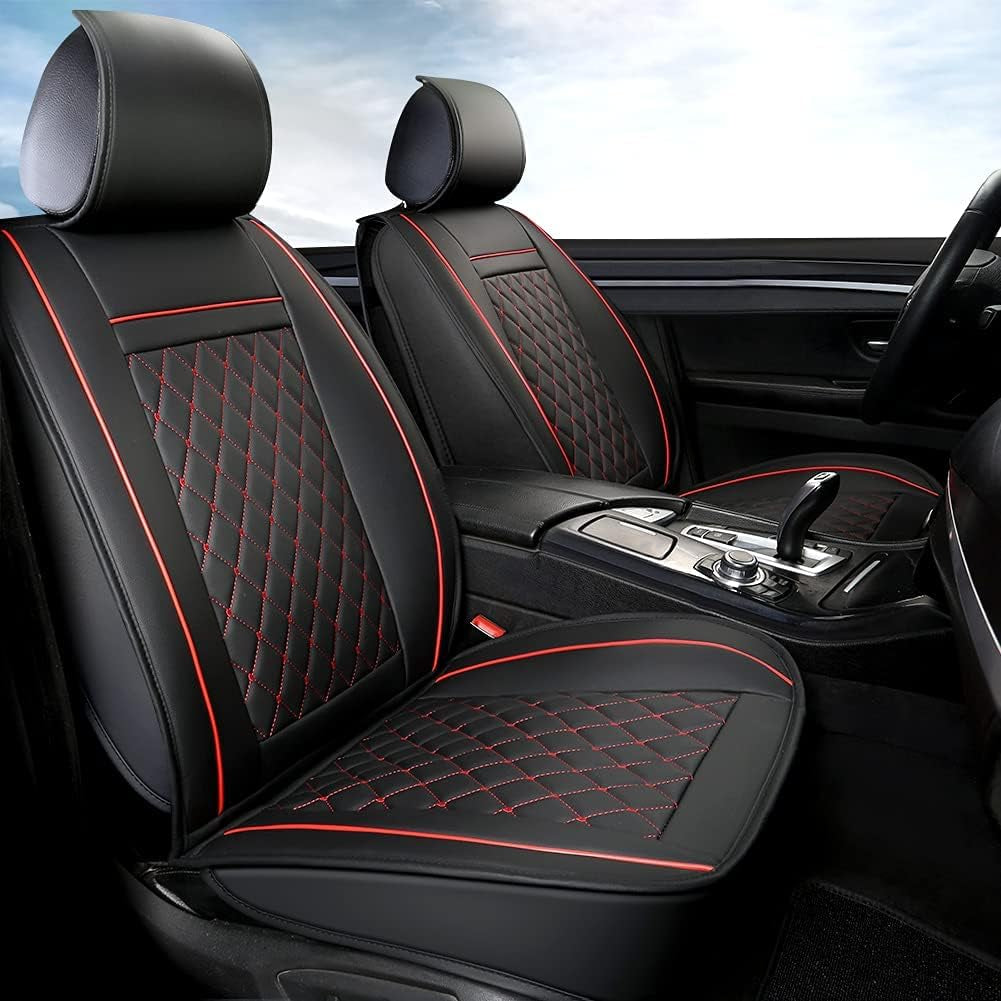 Car Seat Covers Full Set with Waterproof Leather Car Seat Protectors Covers Automotive Vehicle Cushion Cover Universal Fit for Most Cars (Black+Red)