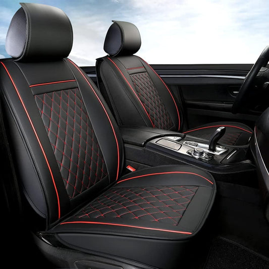 Car Seat Covers Full Set with Waterproof Leather Car Seat Protectors Covers Automotive Vehicle Cushion Cover Universal Fit for Most Cars (Black+Red)