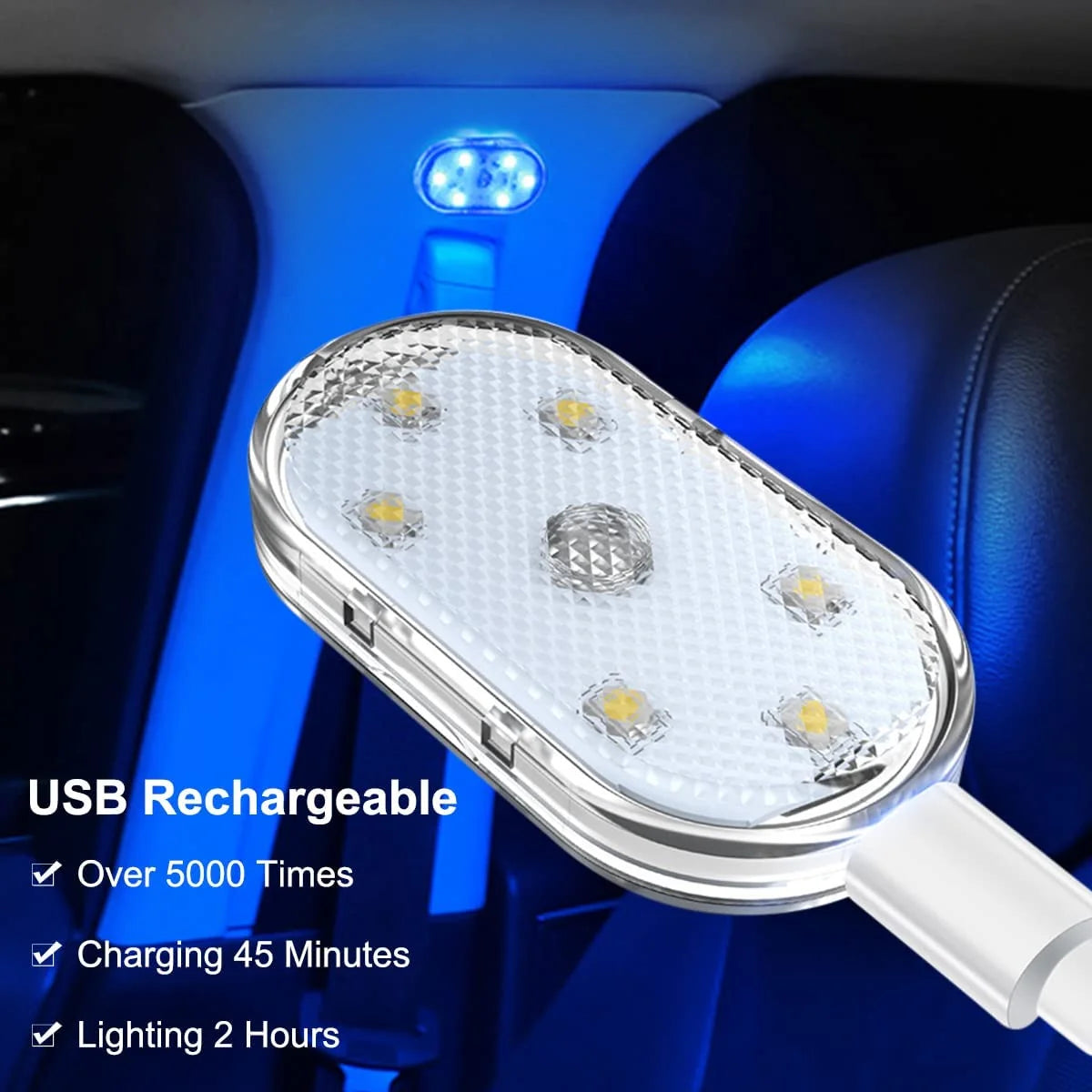 4Pcs Car LED Lights Interior Wireless, 7 Colors Interior Car Lights with 6 Bright LED Lamp Beads, Portable USB Rechargeable Car Interior Led Night Light for Car Decor