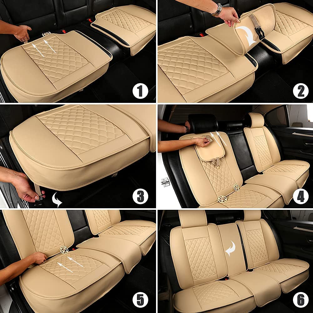 Car Seat Covers Full Set with Waterproof Leather Car Seat Protectors Covers Automotive Vehicle Cushion Cover Universal Fit for Most Cars (Black+Red)